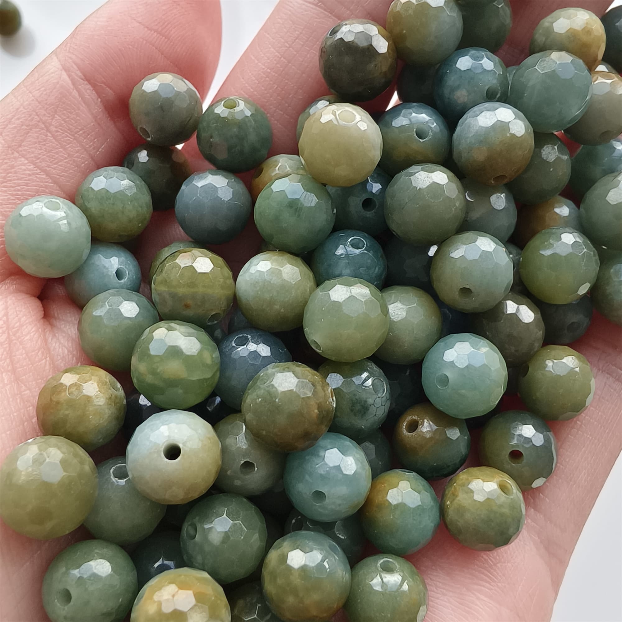 DDP 25pcs 8mm Natural Certificated Blue Yellow Guatemalan Jadeite Round Diamond Cut Beads