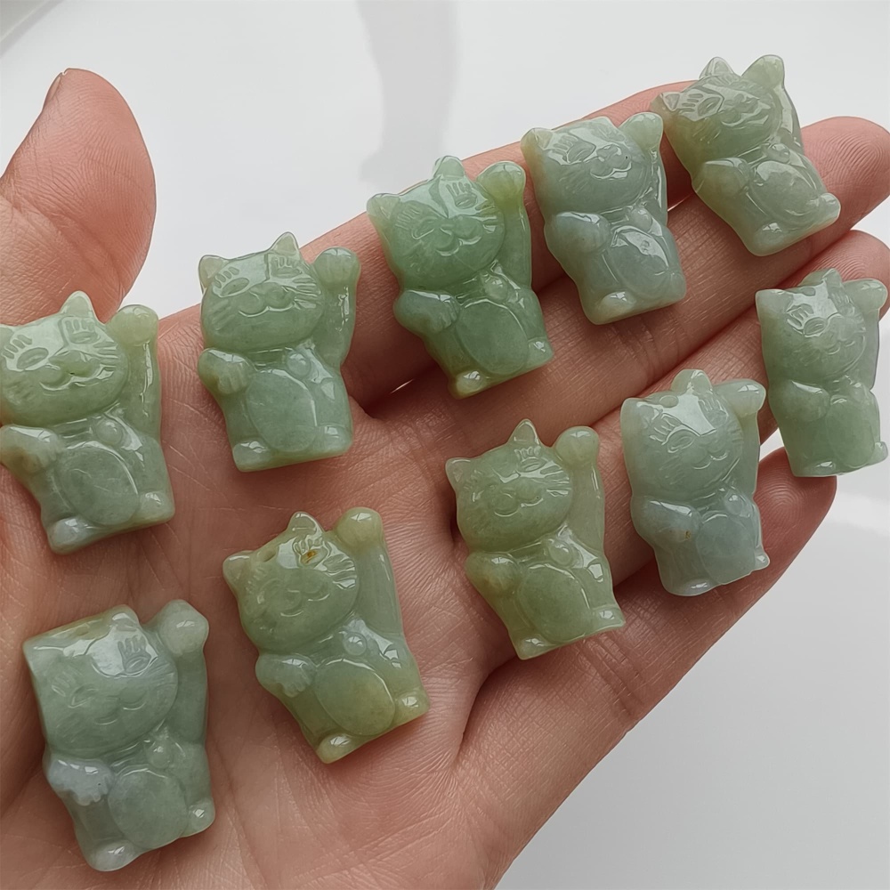 DDP 2pcs 22.5-23mm Natural Certificated Type A Icy Green Yellow Burmese Jadeite Lucky Cat Beads