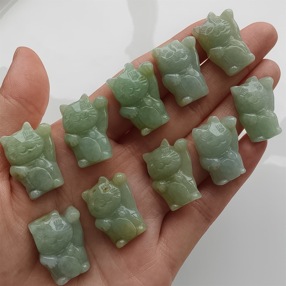 DDP 2pcs 22.5-23mm Natural Certificated Type A Icy Green Yellow Burmese Jadeite Lucky Cat Beads