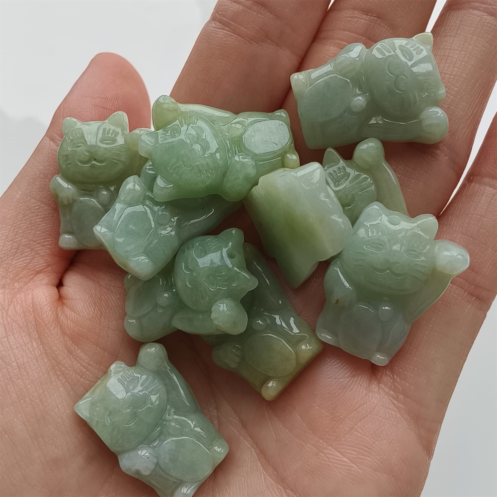 DDP 2pcs 22.5-23mm Natural Certificated Type A Icy Green Yellow Burmese Jadeite Lucky Cat Beads