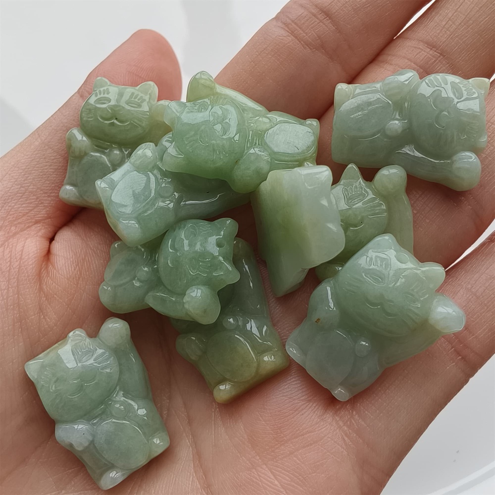 DDP 2pcs 22.5-23mm Natural Certificated Type A Icy Green Yellow Burmese Jadeite Lucky Cat Beads