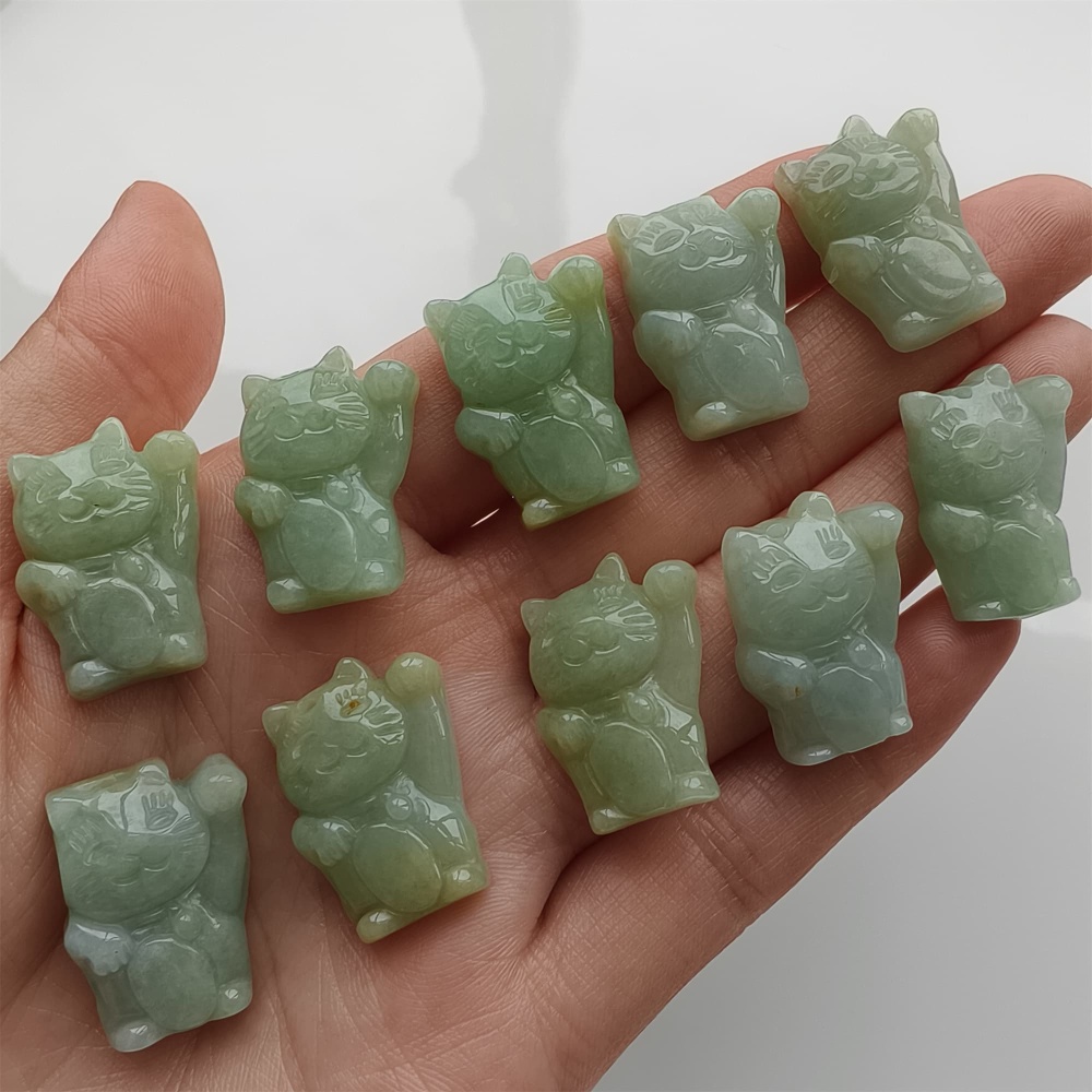 DDP 2pcs 22.5-23mm Natural Certificated Type A Icy Green Yellow Burmese Jadeite Lucky Cat Beads