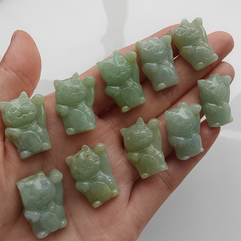 DDP 2pcs 22.5-23mm Natural Certificated Type A Icy Green Yellow Burmese Jadeite Lucky Cat Beads