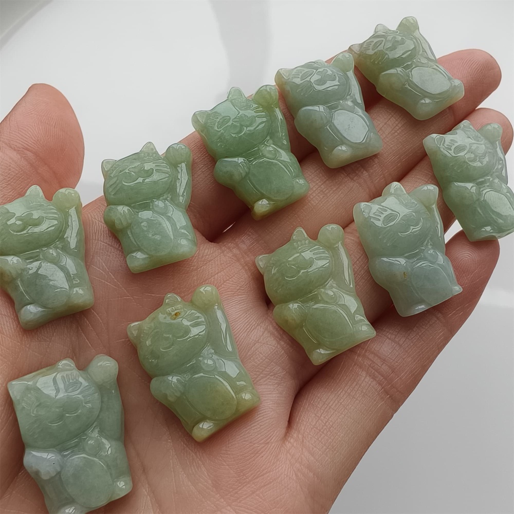 DDP 2pcs 22.5-23mm Natural Certificated Type A Icy Green Yellow Burmese Jadeite Lucky Cat Beads