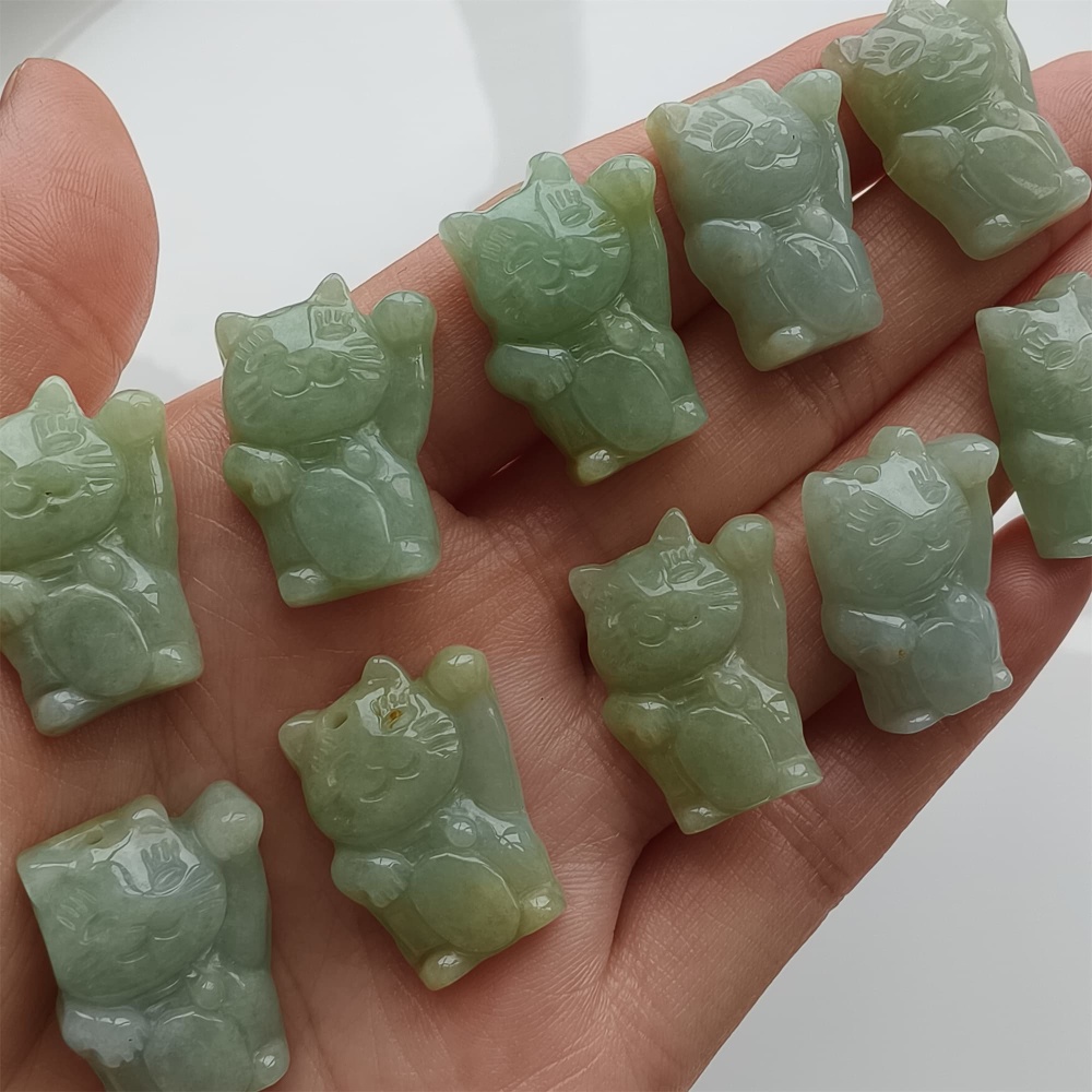 DDP 2pcs 22.5-23mm Natural Certificated Type A Icy Green Yellow Burmese Jadeite Lucky Cat Beads