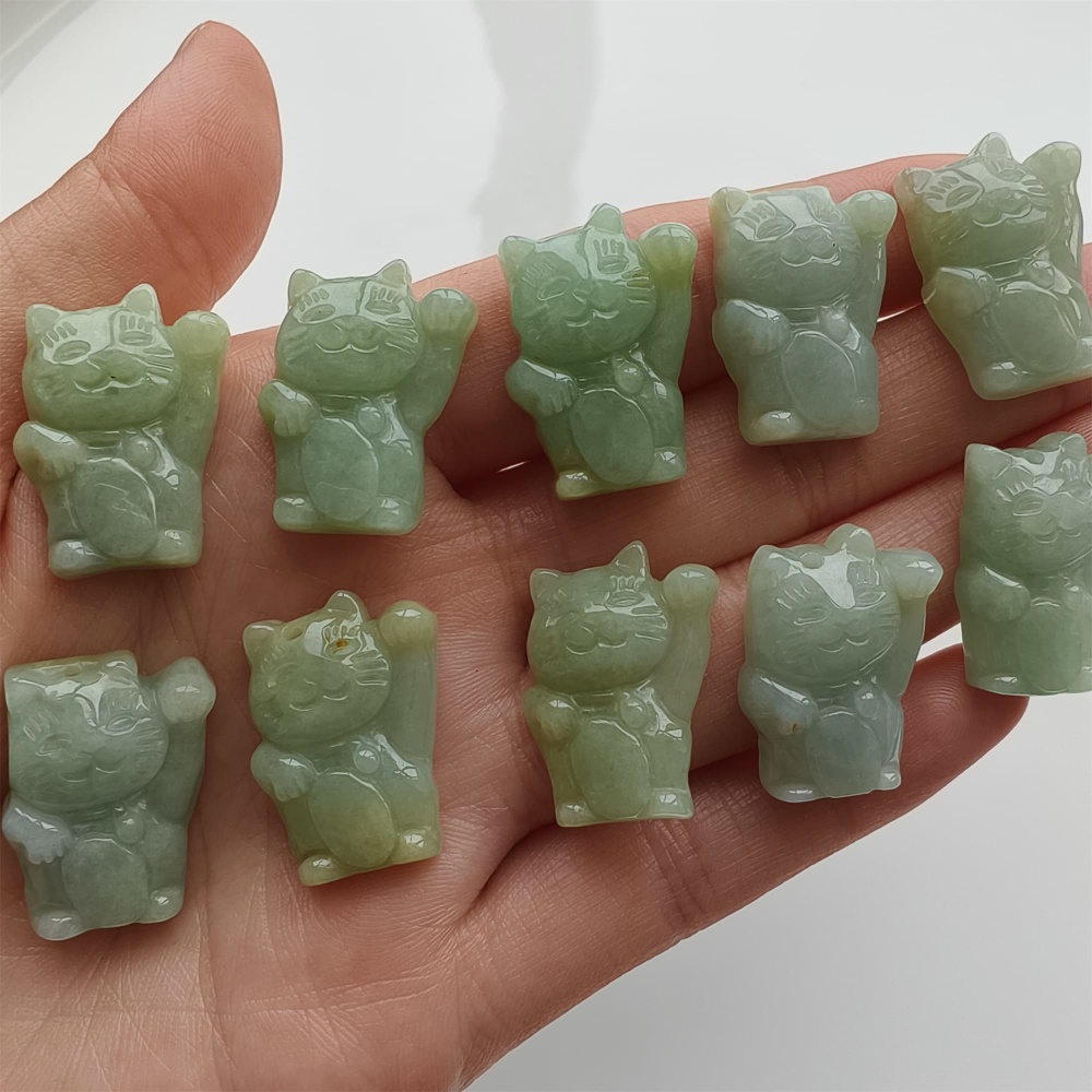 DDP 2pcs 22.5-23mm Natural Certificated Type A Icy Green Yellow Burmese Jadeite Lucky Cat Beads