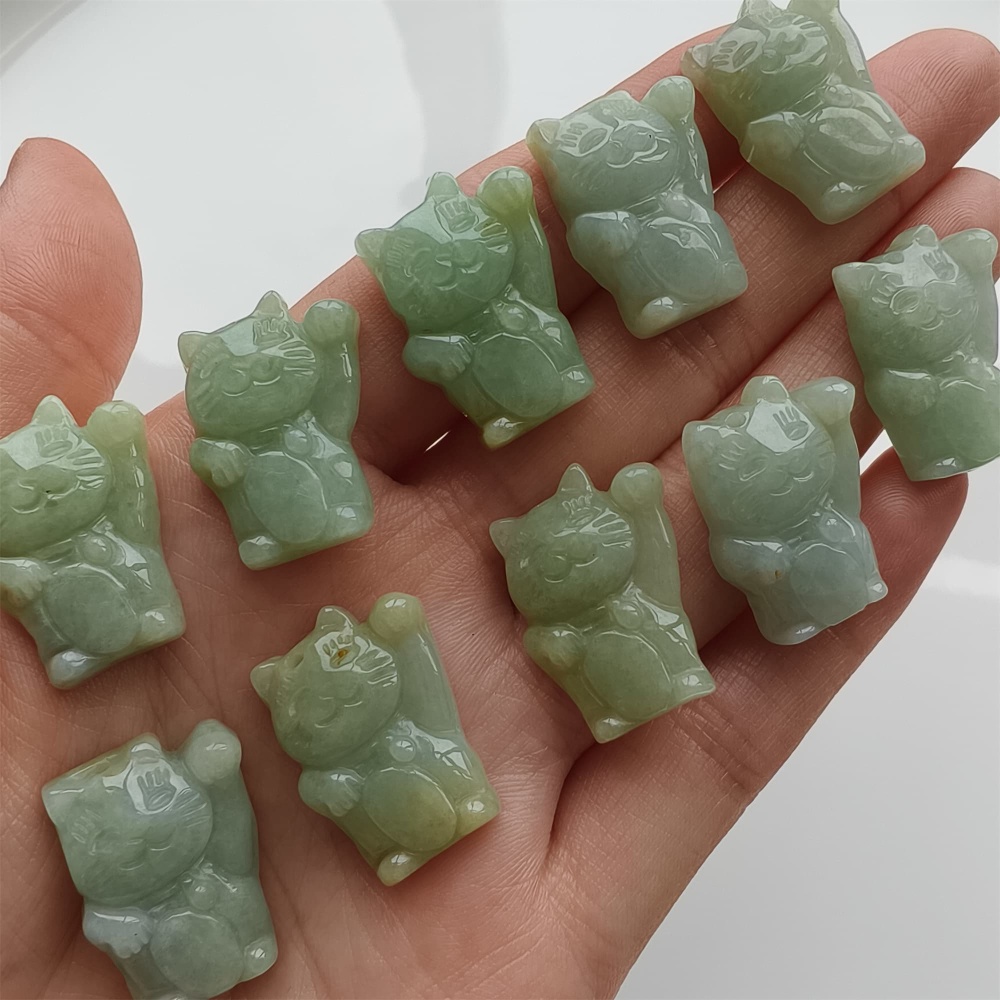DDP 2pcs 22.5-23mm Natural Certificated Type A Icy Green Yellow Burmese Jadeite Lucky Cat Beads