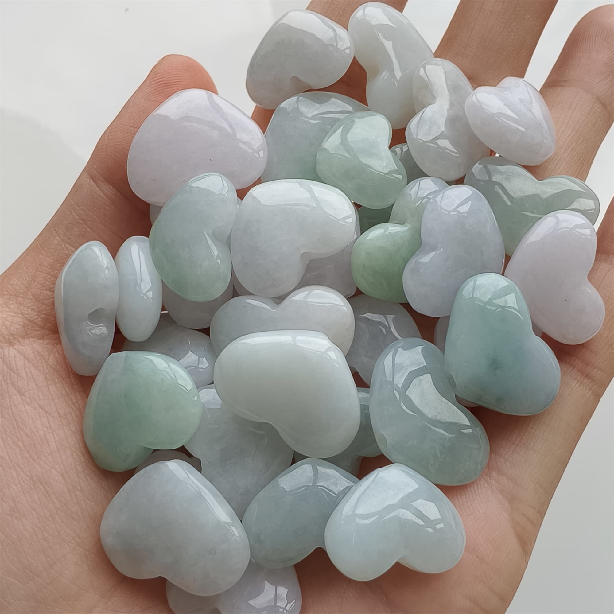DDP 5pcs 14.5-20.5mm Natural Certificated Type A Icy Green White Burmese Jadeite Heart Beads
