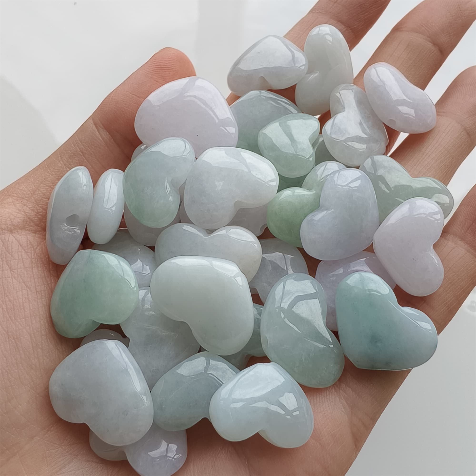 DDP 5pcs 14.5-20.5mm Natural Certificated Type A Icy Green White Burmese Jadeite Heart Beads