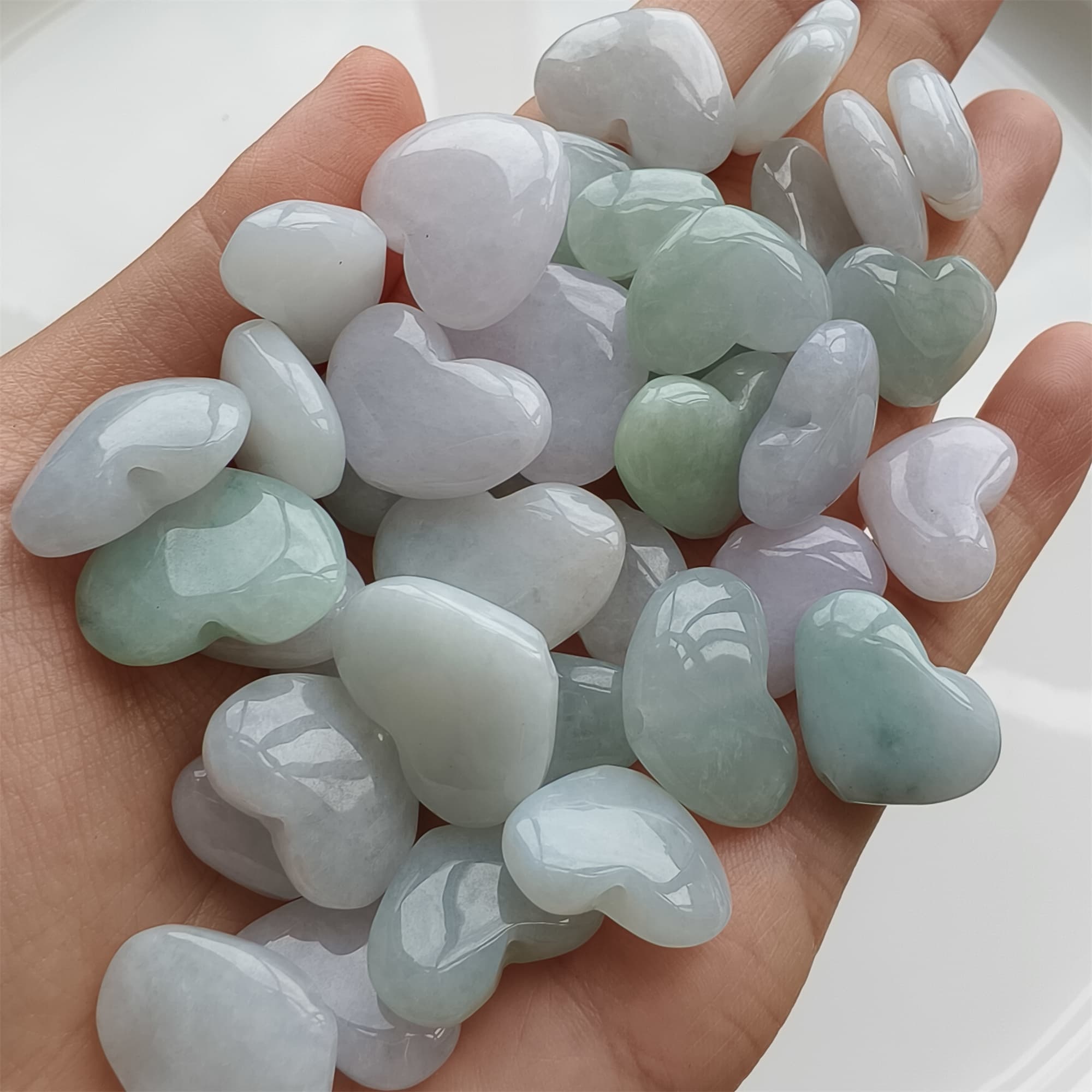 DDP 5pcs 14.5-20.5mm Natural Certificated Type A Icy Green White Burmese Jadeite Heart Beads