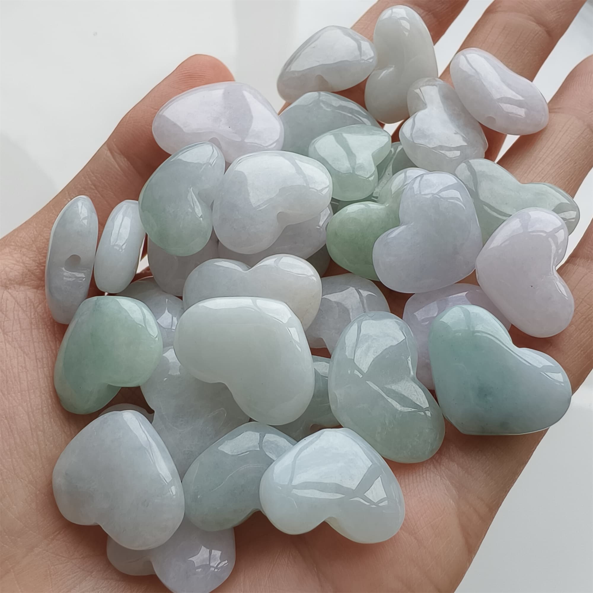 DDP 5pcs 14.5-20.5mm Natural Certificated Type A Icy Green White Burmese Jadeite Heart Beads