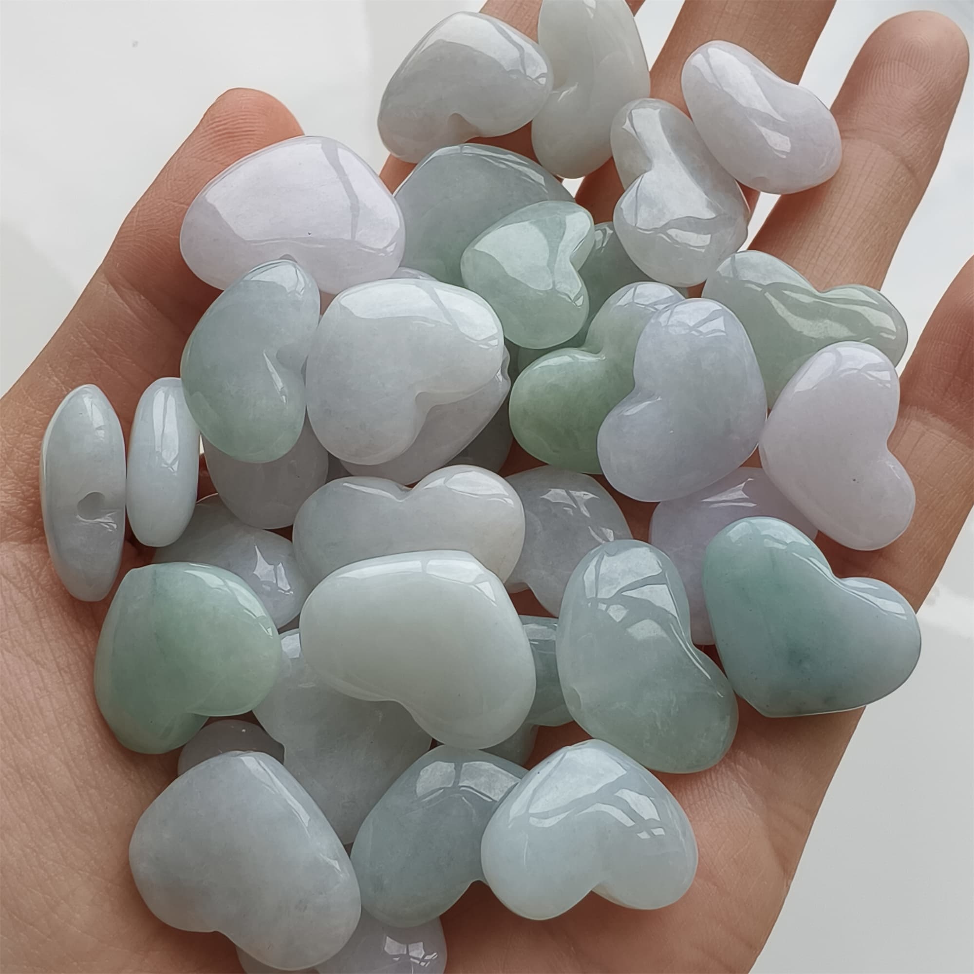 DDP 5pcs 14.5-20.5mm Natural Certificated Type A Icy Green White Burmese Jadeite Heart Beads