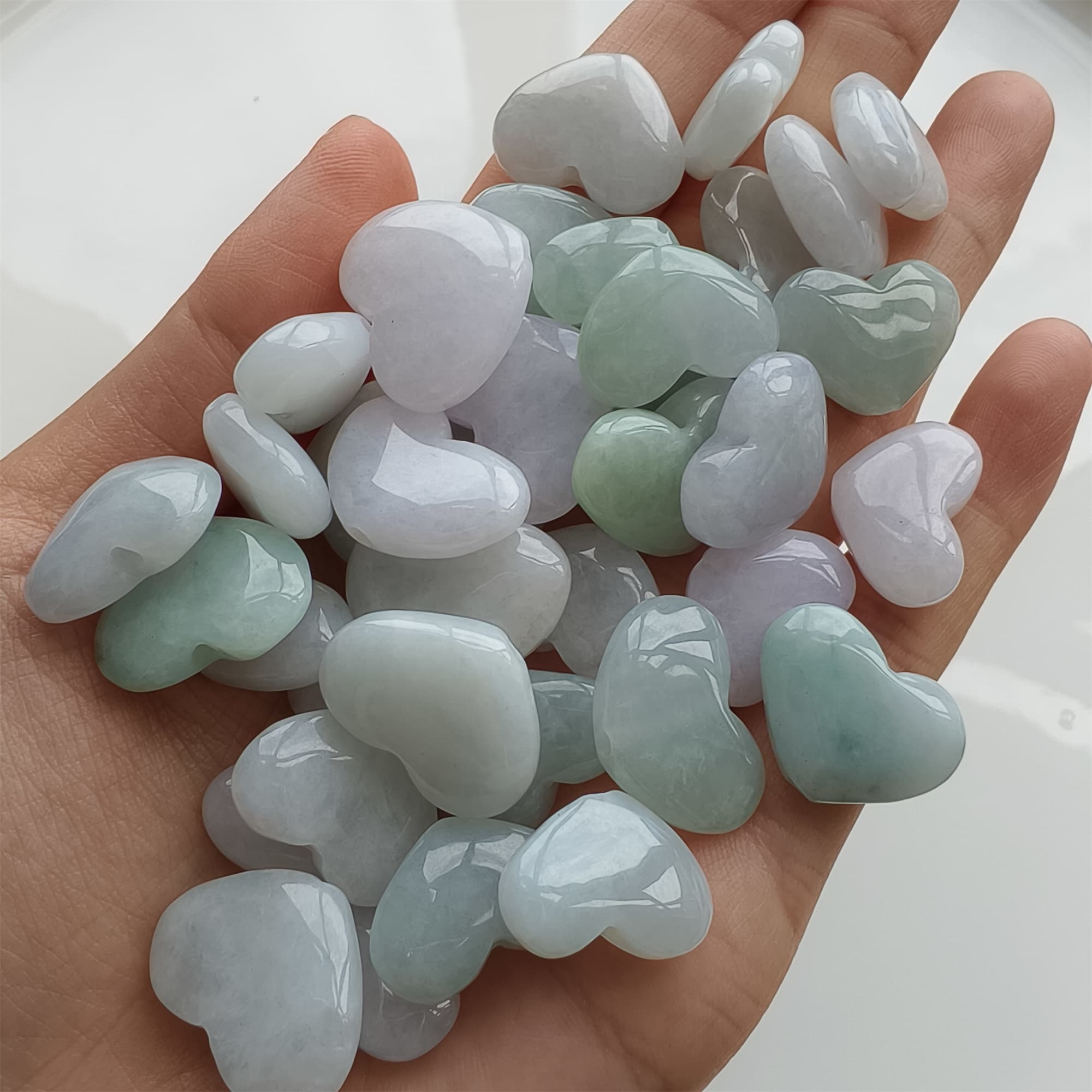 DDP 5pcs 14.5-20.5mm Natural Certificated Type A Icy Green White Burmese Jadeite Heart Beads