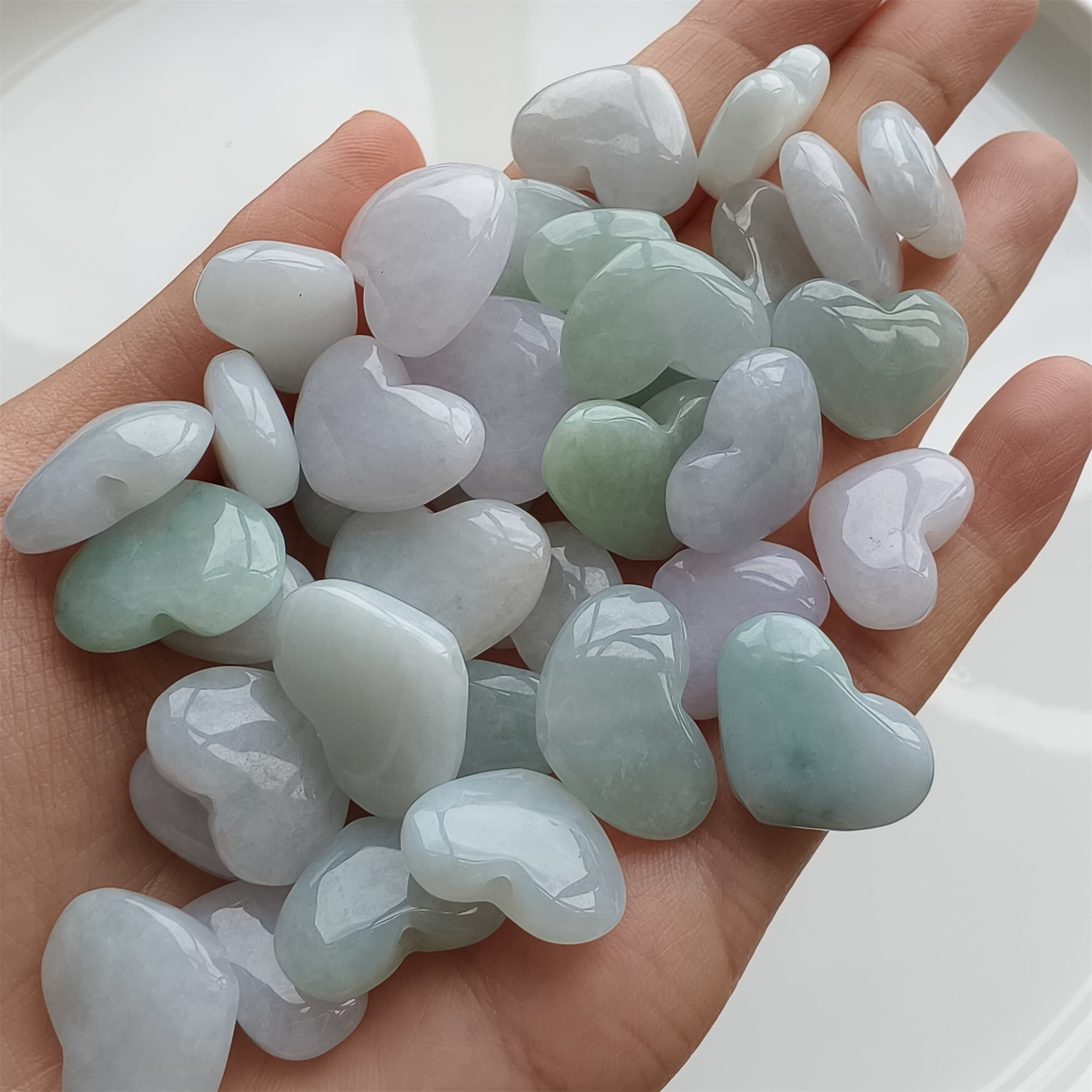 DDP 5pcs 14.5-20.5mm Natural Certificated Type A Icy Green White Burmese Jadeite Heart Beads