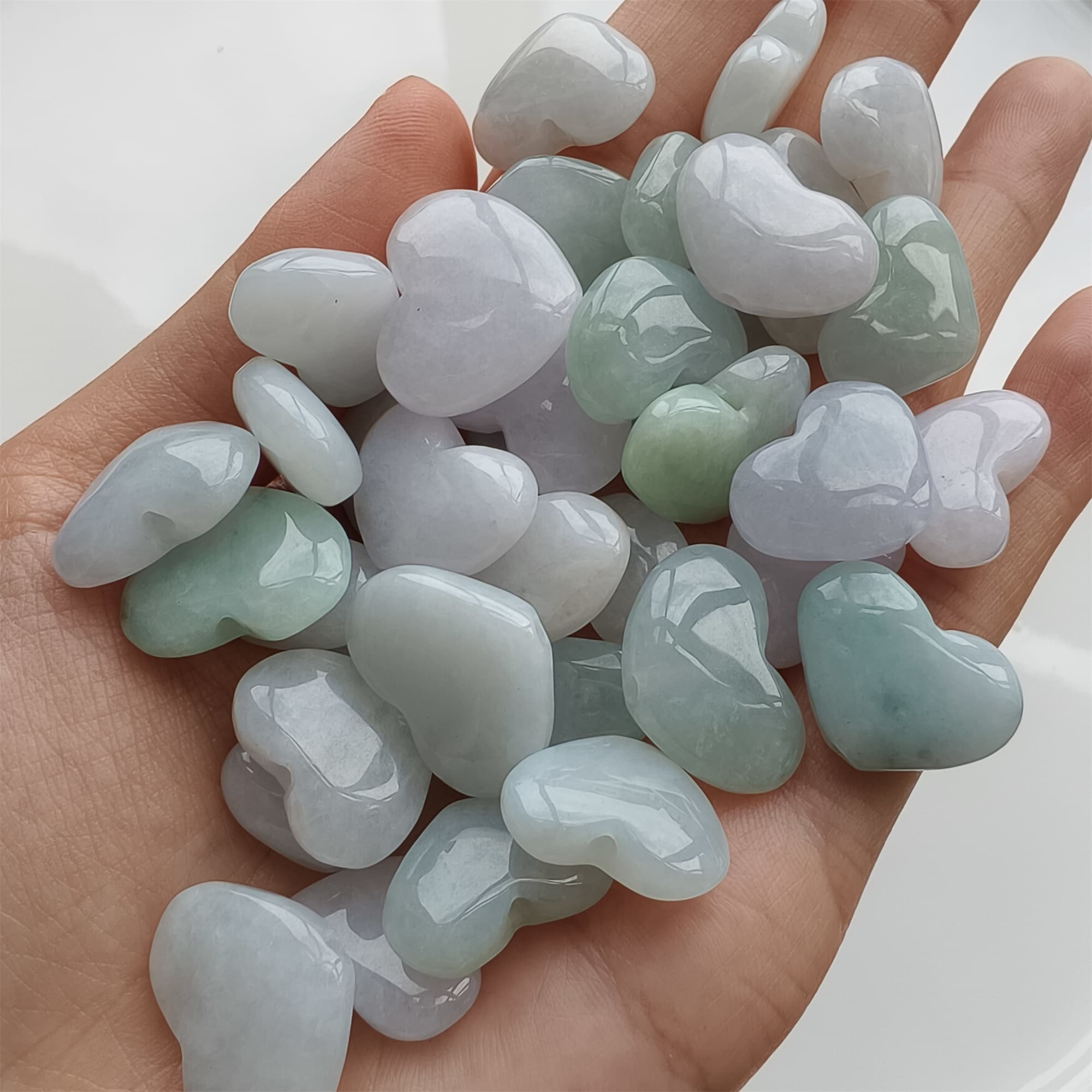 DDP 5pcs 14.5-20.5mm Natural Certificated Type A Icy Green White Burmese Jadeite Heart Beads