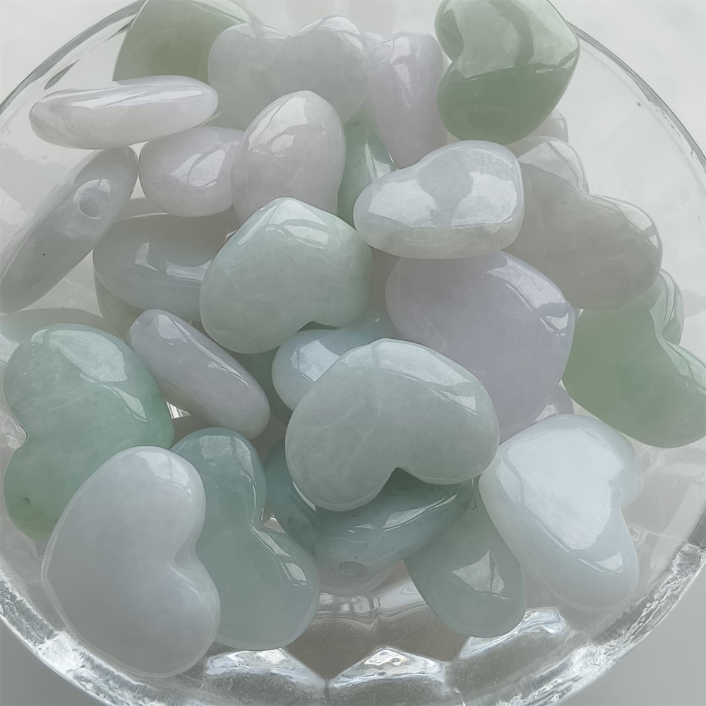 DDP 5pcs 14.5-20.5mm Natural Certificated Type A Icy Green White Burmese Jadeite Heart Beads