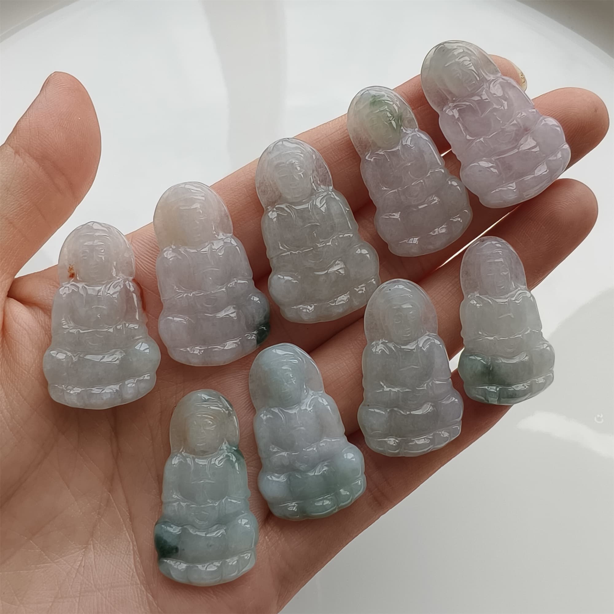 DDP 27.5-30.5mm Natural Certificated Type A Icy Green White Burmese Jadeite Guanyin Beads