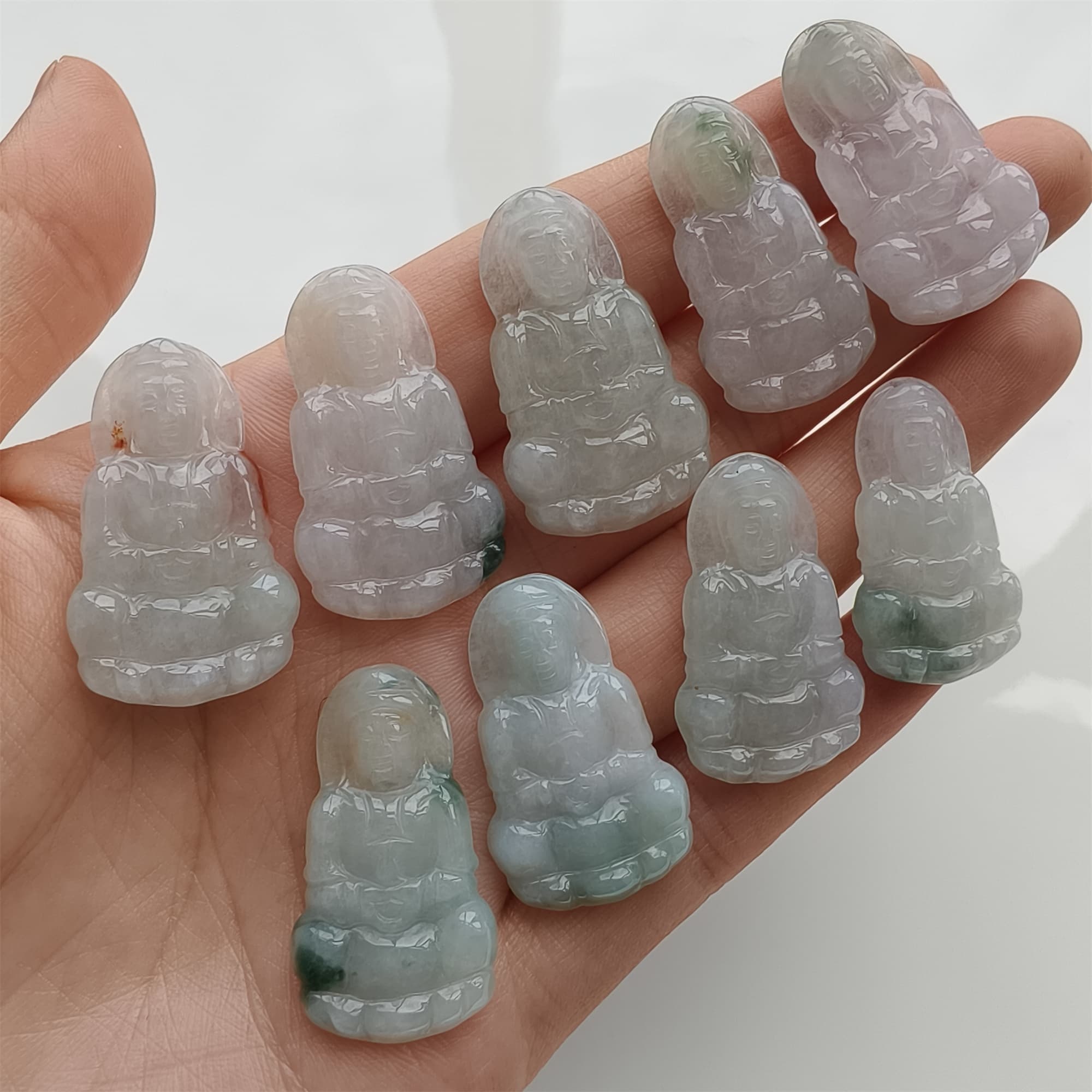 DDP 27.5-30.5mm Natural Certificated Type A Icy Green White Burmese Jadeite Guanyin Beads