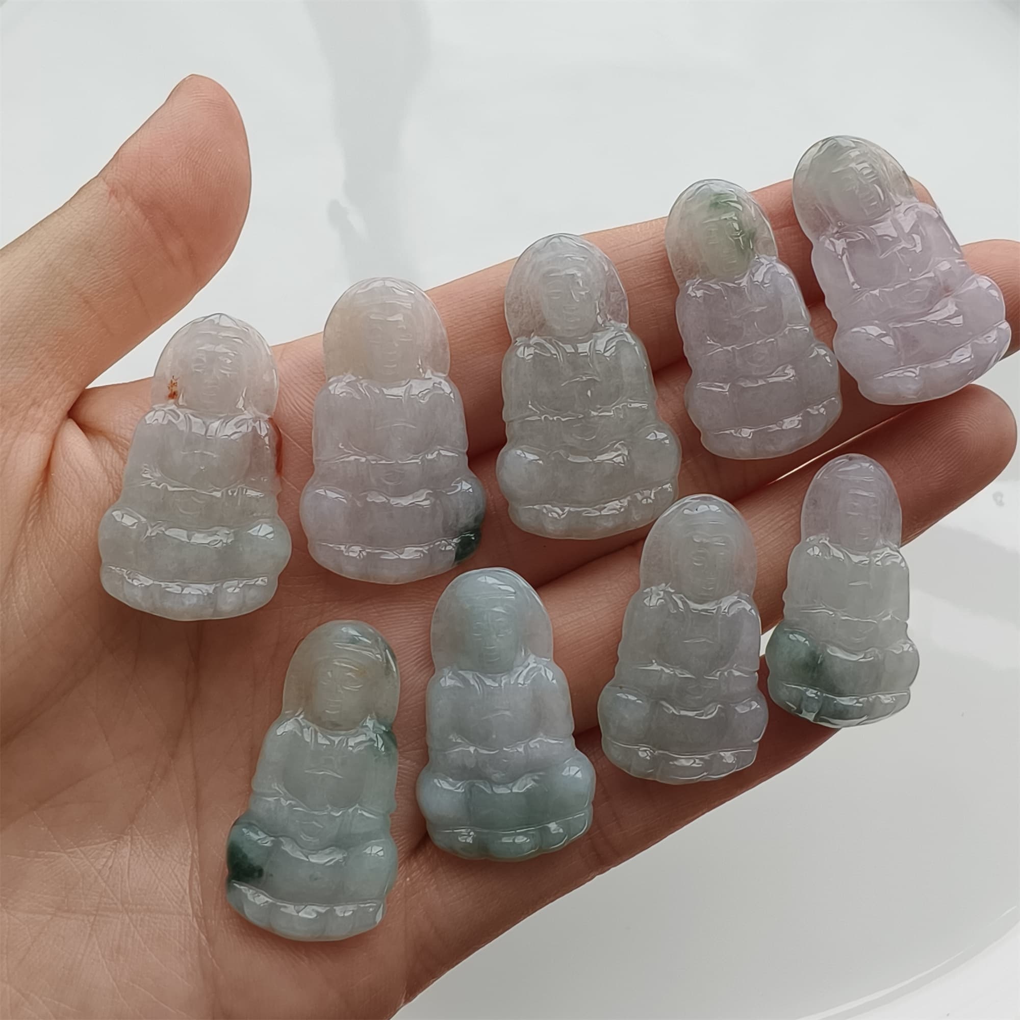 DDP 27.5-30.5mm Natural Certificated Type A Icy Green White Burmese Jadeite Guanyin Beads