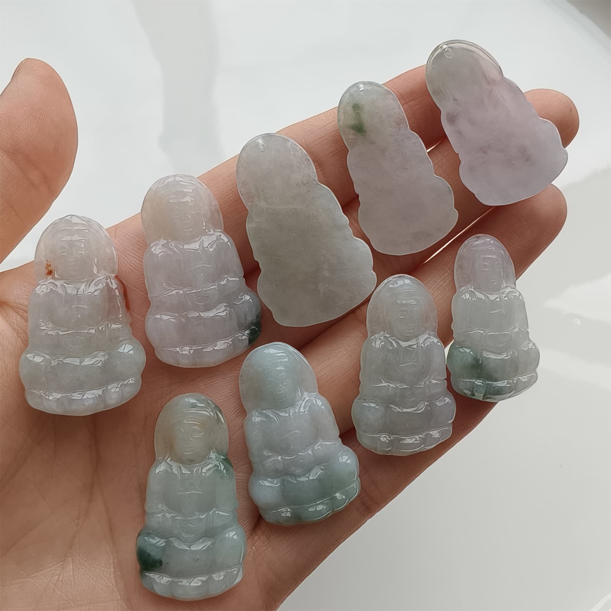 DDP 27.5-30.5mm Natural Certificated Type A Icy Green White Burmese Jadeite Guanyin Beads