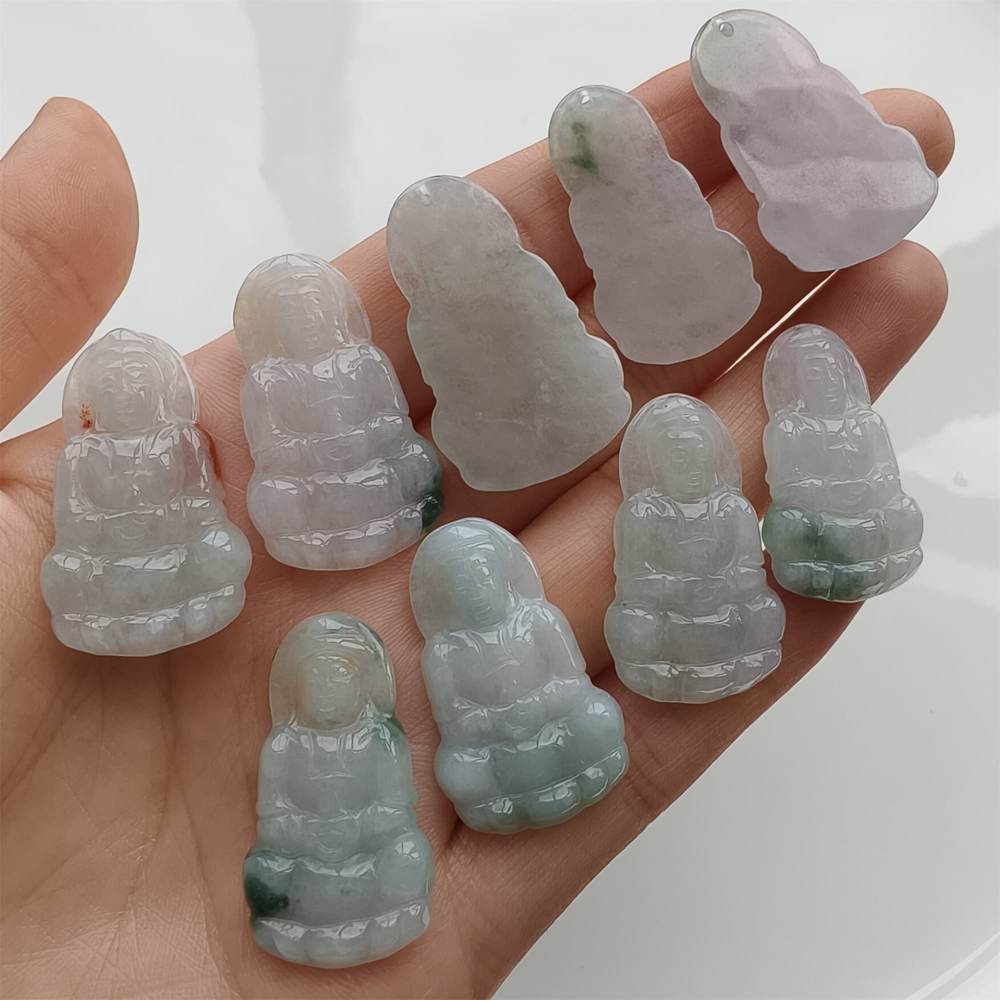 DDP 27.5-30.5mm Natural Certificated Type A Icy Green White Burmese Jadeite Guanyin Beads