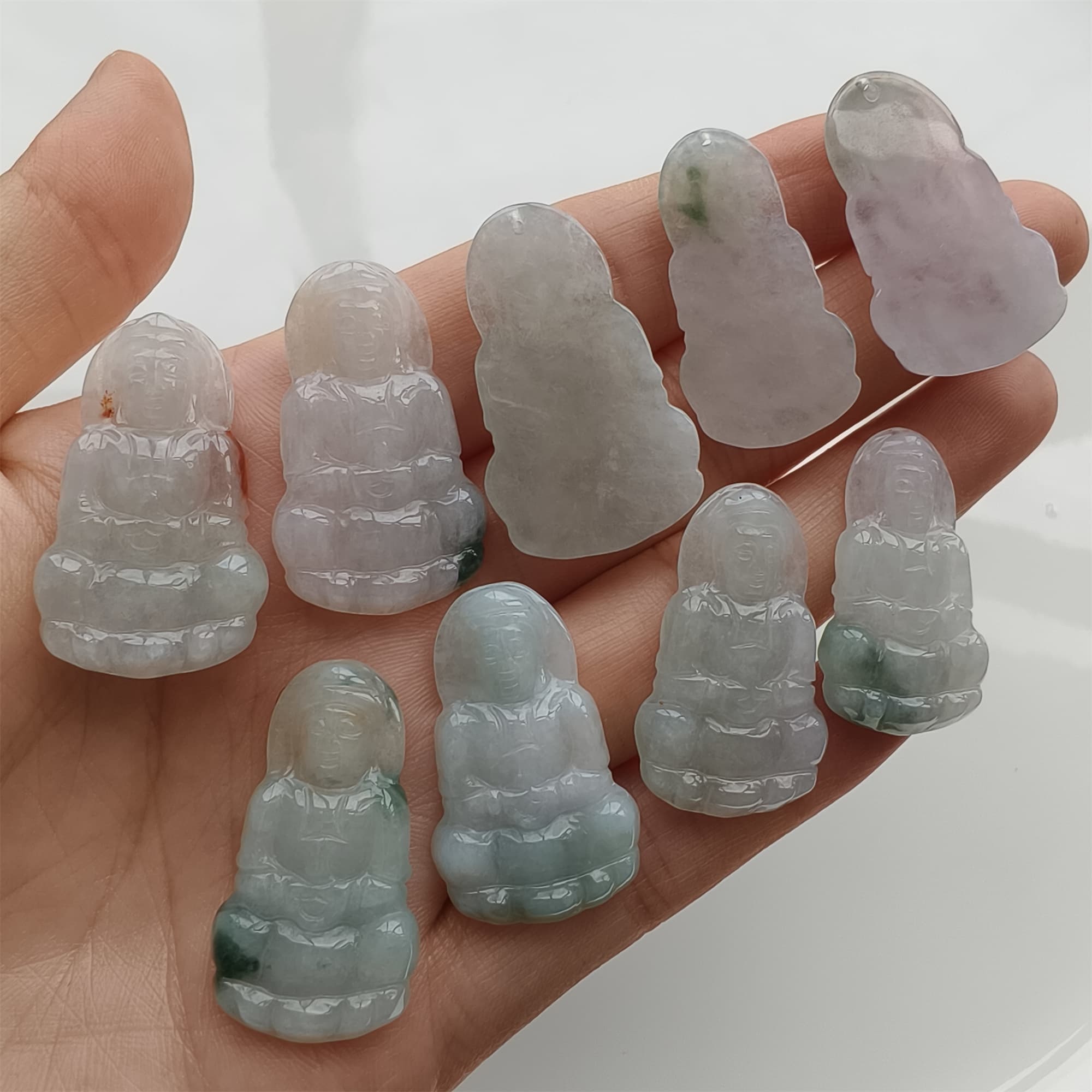 DDP 27.5-30.5mm Natural Certificated Type A Icy Green White Burmese Jadeite Guanyin Beads