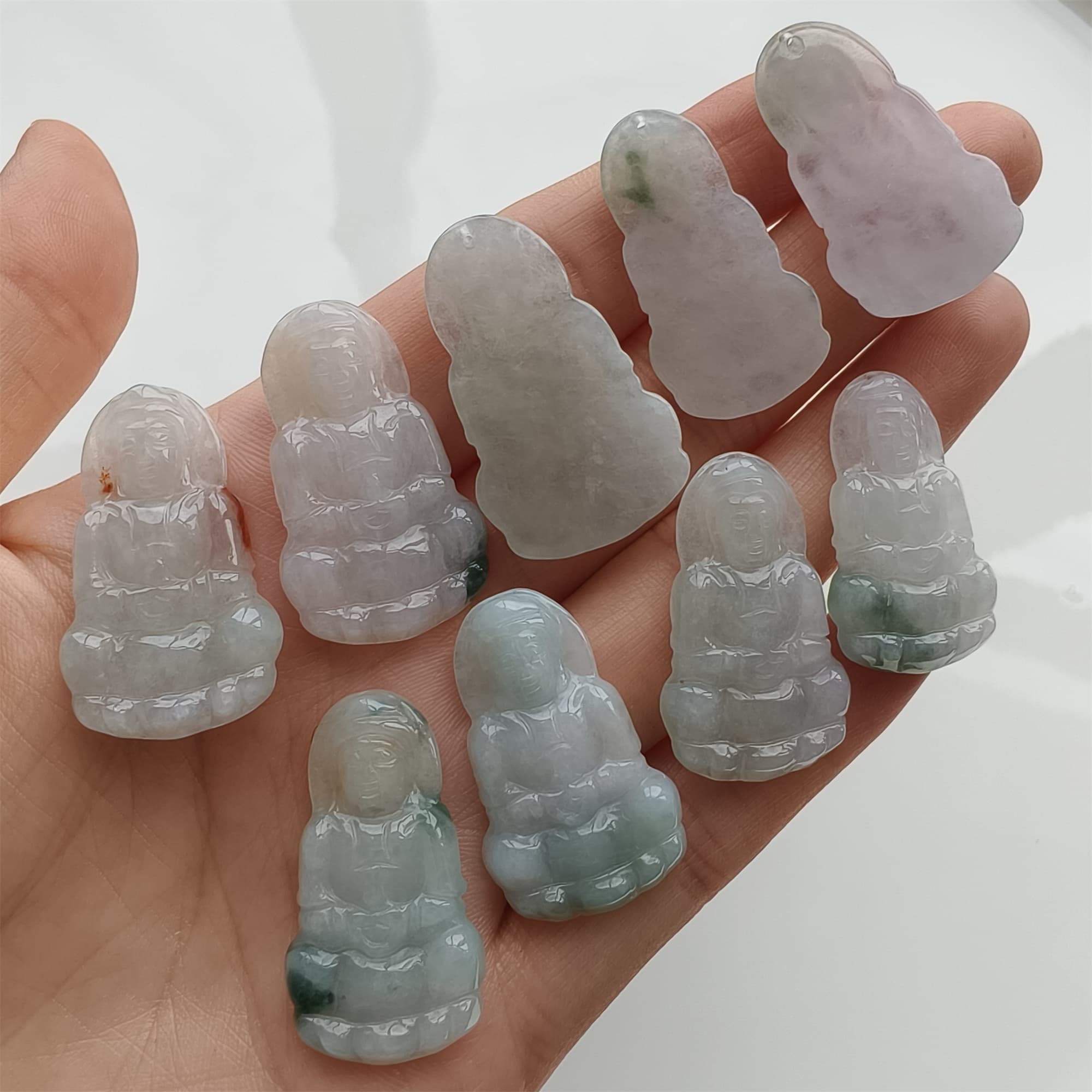 DDP 27.5-30.5mm Natural Certificated Type A Icy Green White Burmese Jadeite Guanyin Beads