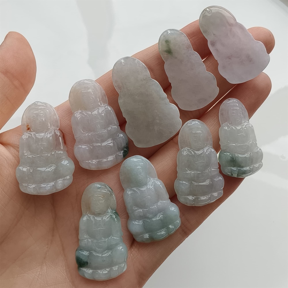 DDP 27.5-30.5mm Natural Certificated Type A Icy Green White Burmese Jadeite Guanyin Beads