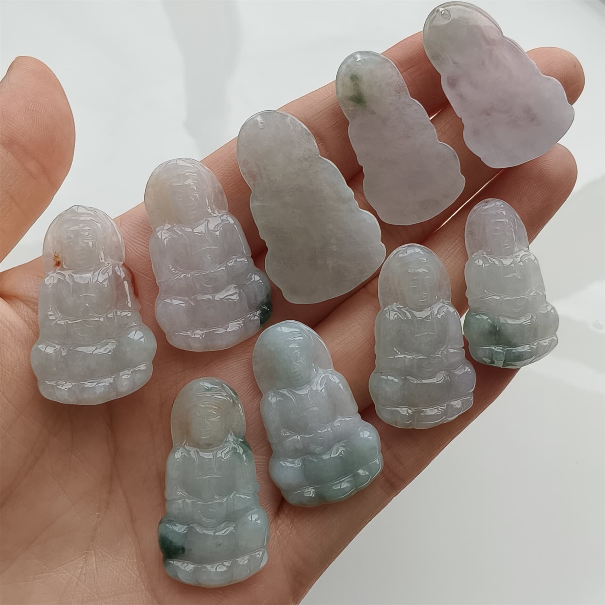 DDP 27.5-30.5mm Natural Certificated Type A Icy Green White Burmese Jadeite Guanyin Beads