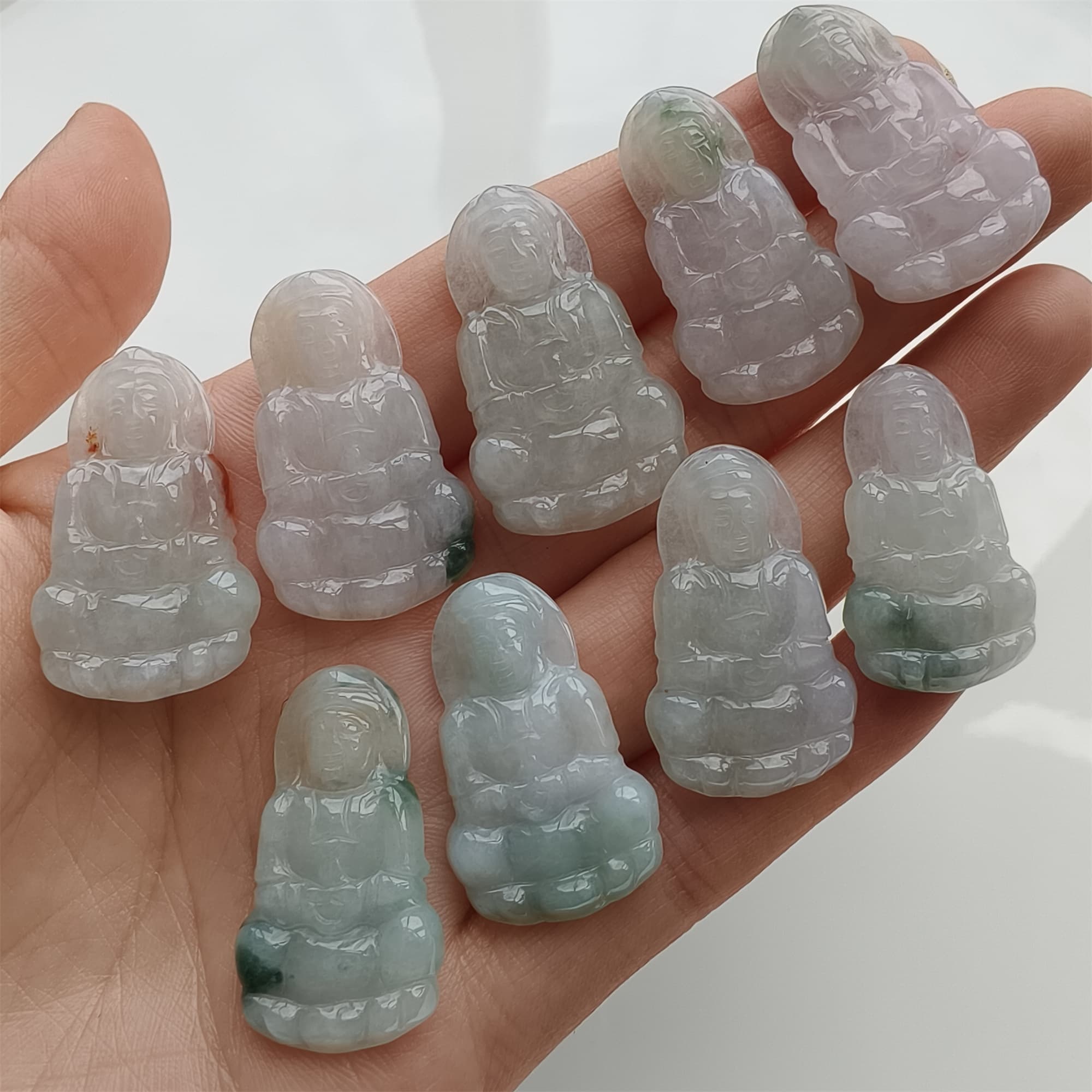 DDP 27.5-30.5mm Natural Certificated Type A Icy Green White Burmese Jadeite Guanyin Beads
