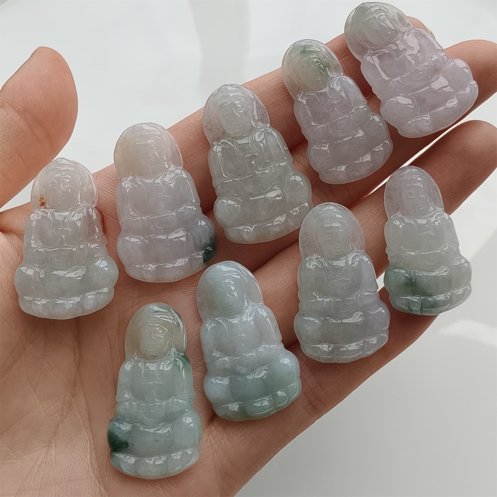 DDP 27.5-30.5mm Natural Certificated Type A Icy Green White Burmese Jadeite Guanyin Beads