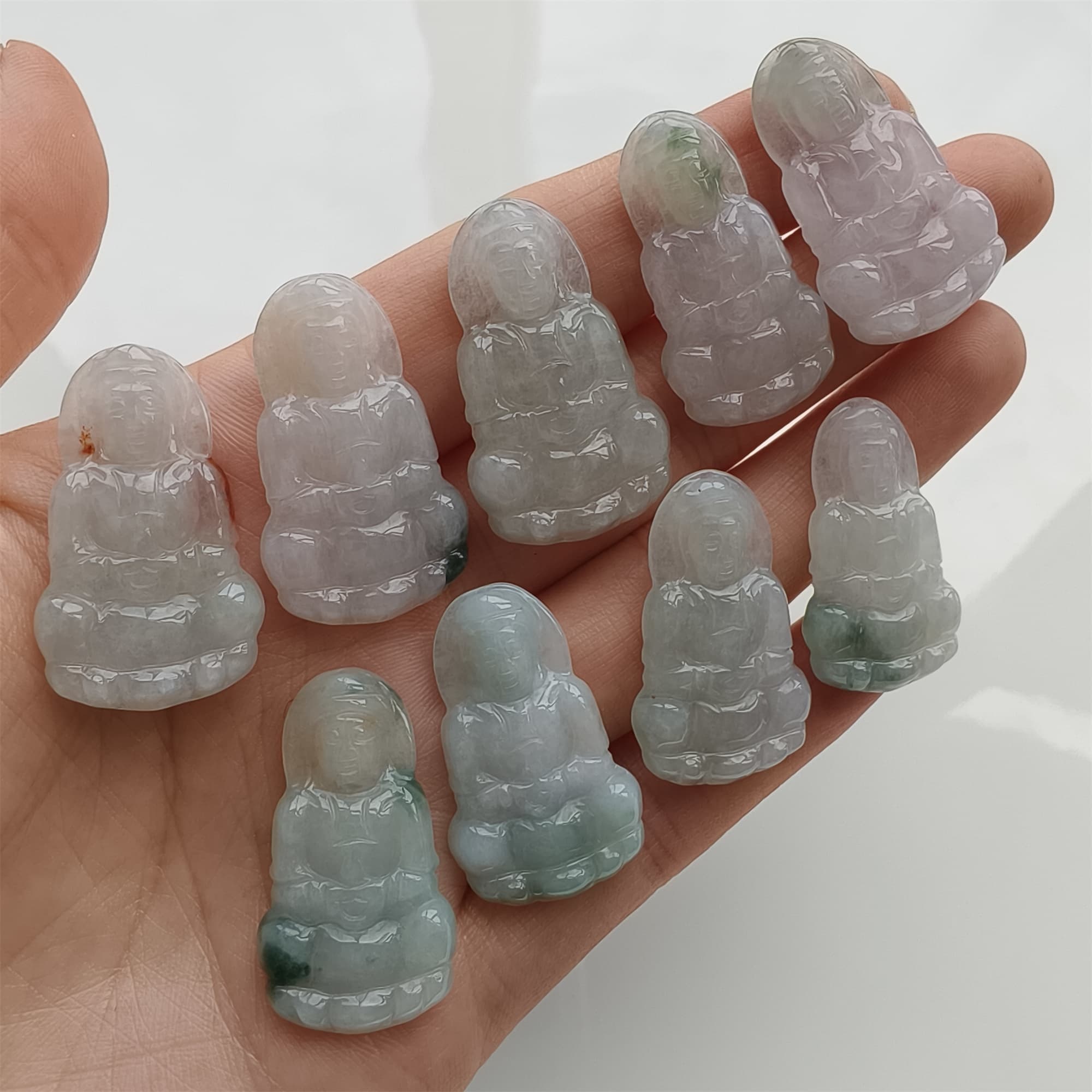 DDP 27.5-30.5mm Natural Certificated Type A Icy Green White Burmese Jadeite Guanyin Beads
