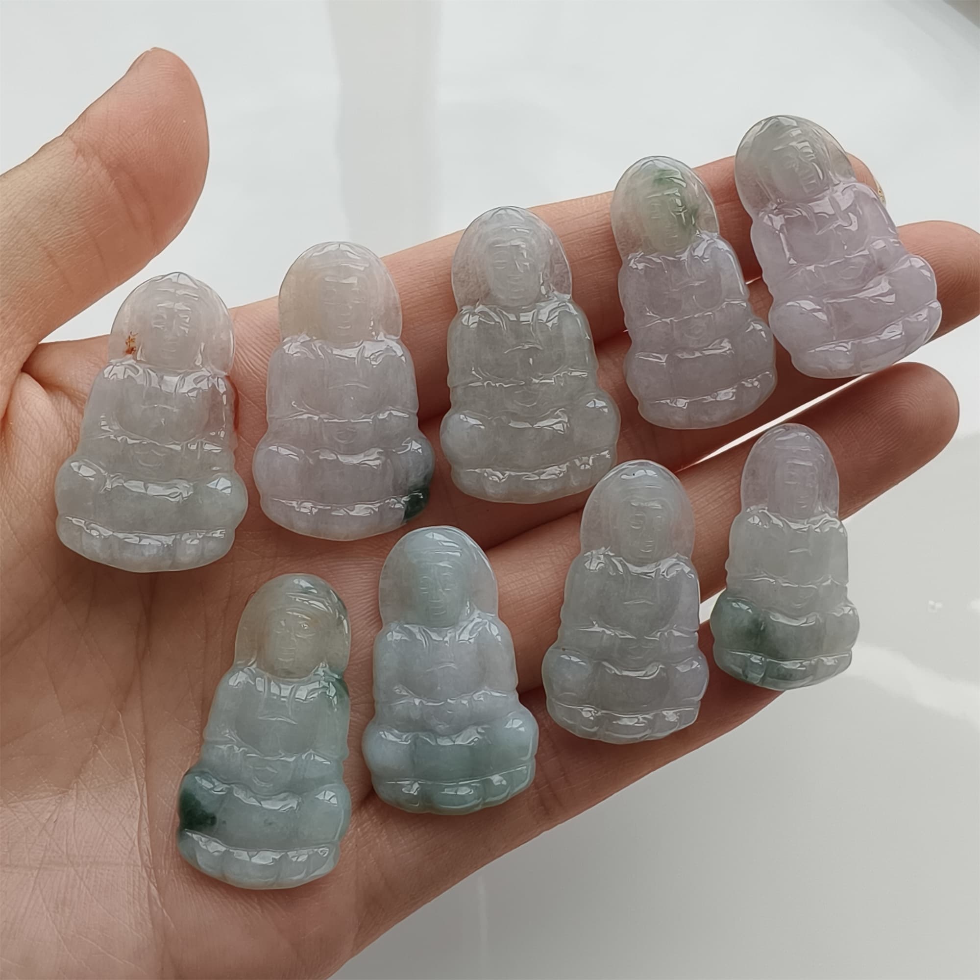 DDP 27.5-30.5mm Natural Certificated Type A Icy Green White Burmese Jadeite Guanyin Beads