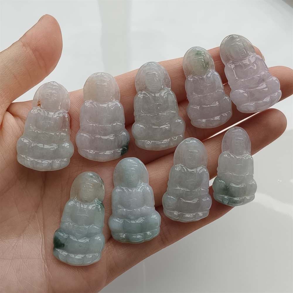 DDP 27.5-30.5mm Natural Certificated Type A Icy Green White Burmese Jadeite Guanyin Beads