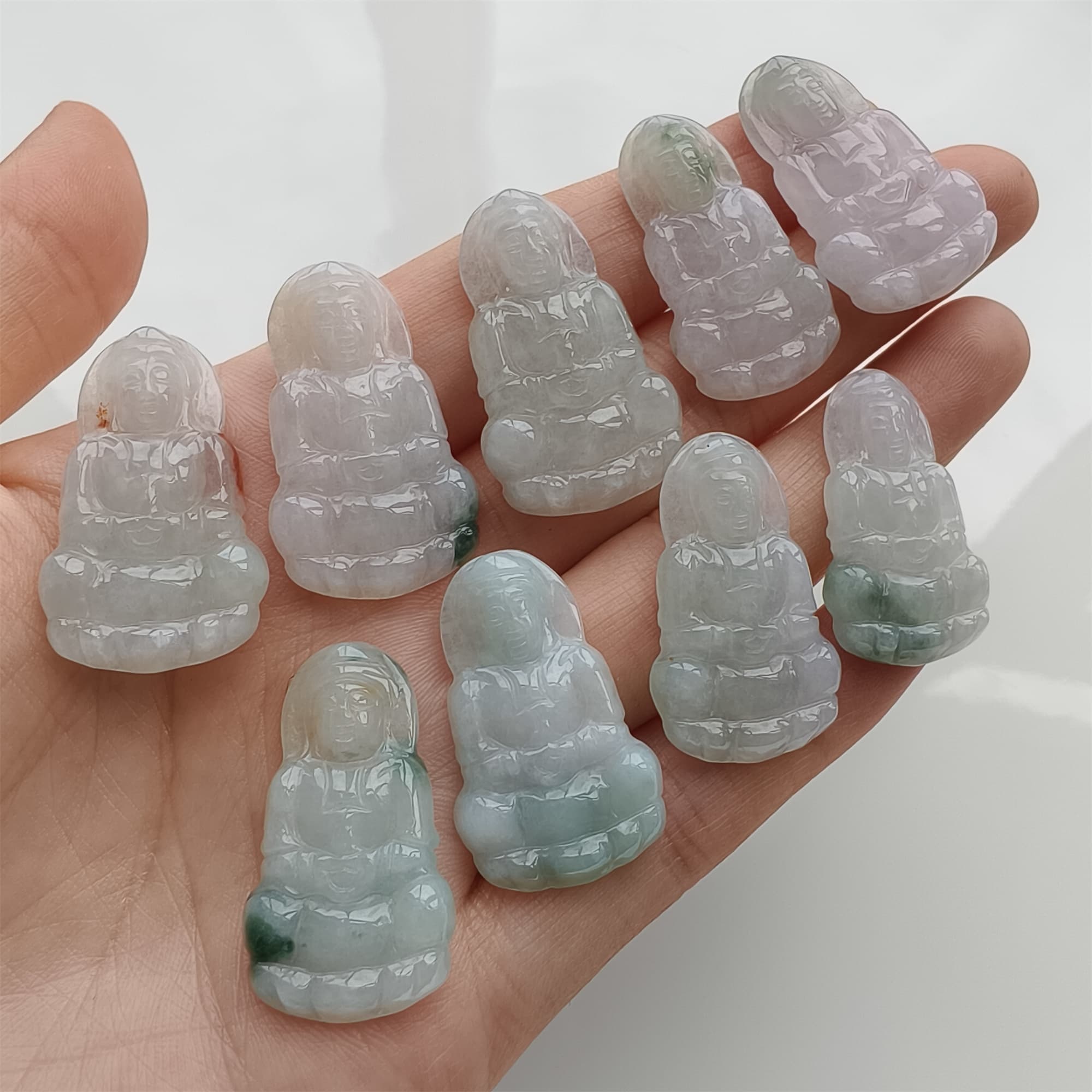 DDP 27.5-30.5mm Natural Certificated Type A Icy Green White Burmese Jadeite Guanyin Beads