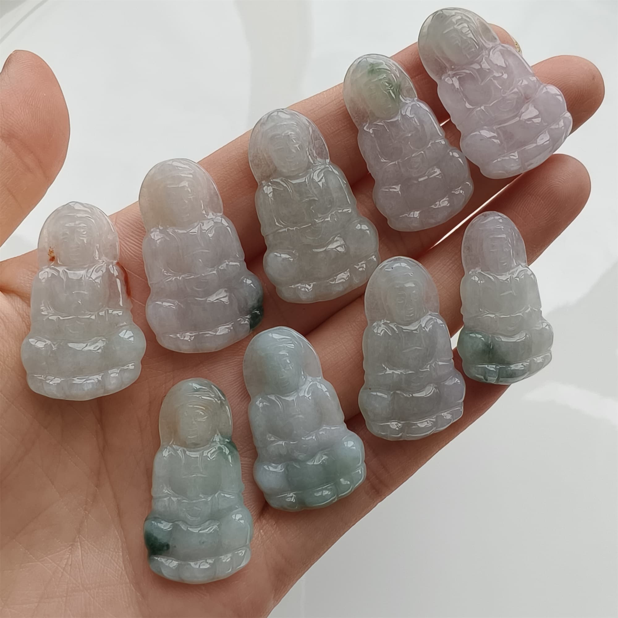 DDP 27.5-30.5mm Natural Certificated Type A Icy Green White Burmese Jadeite Guanyin Beads