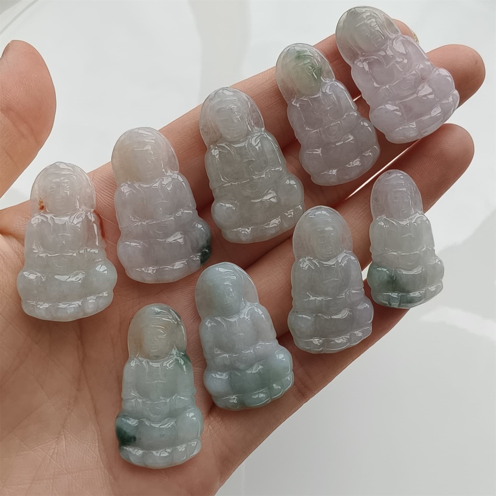 DDP 27.5-30.5mm Natural Certificated Type A Icy Green White Burmese Jadeite Guanyin Beads