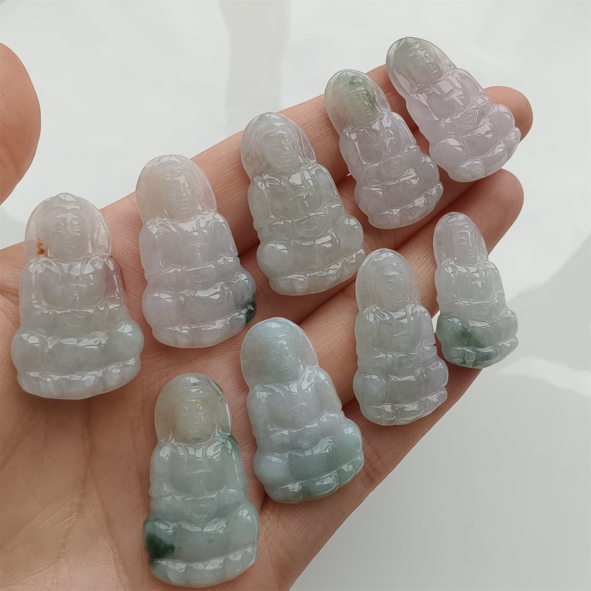 DDP 27.5-30.5mm Natural Certificated Type A Icy Green White Burmese Jadeite Guanyin Beads