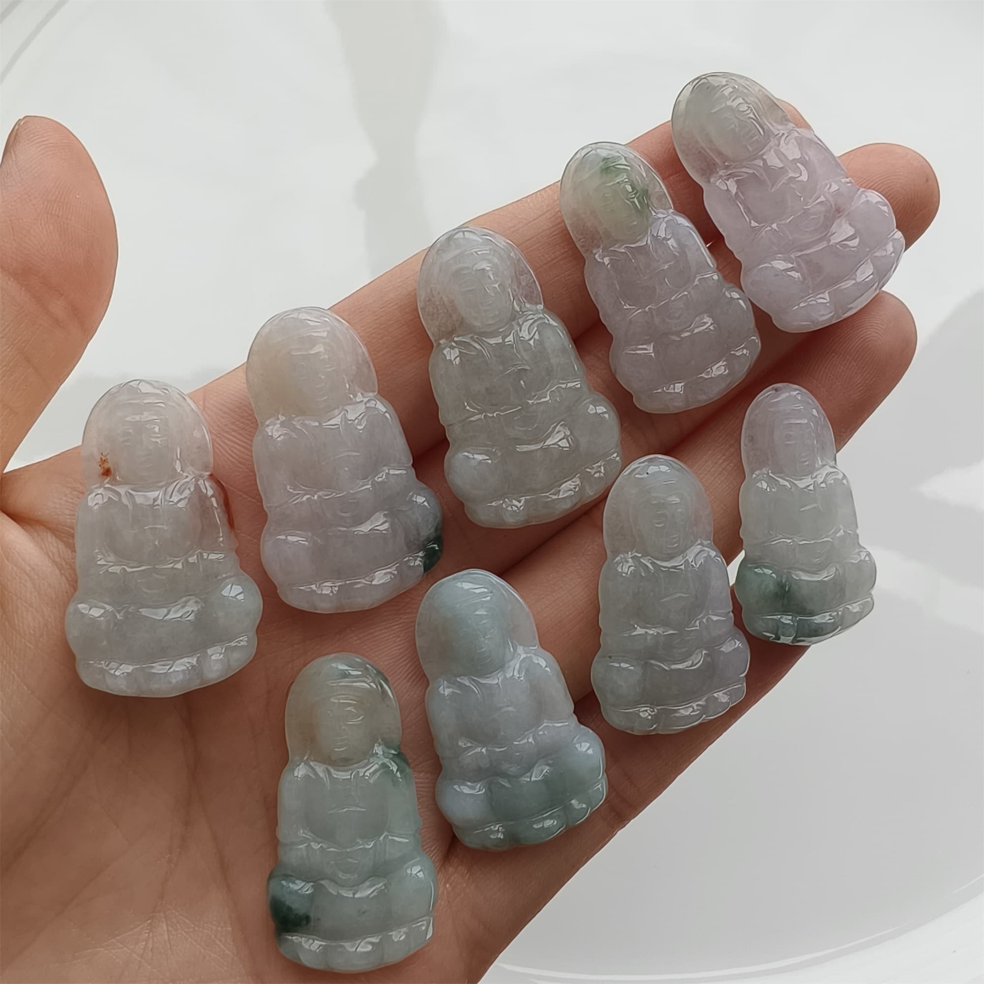 DDP 27.5-30.5mm Natural Certificated Type A Icy Green White Burmese Jadeite Guanyin Beads