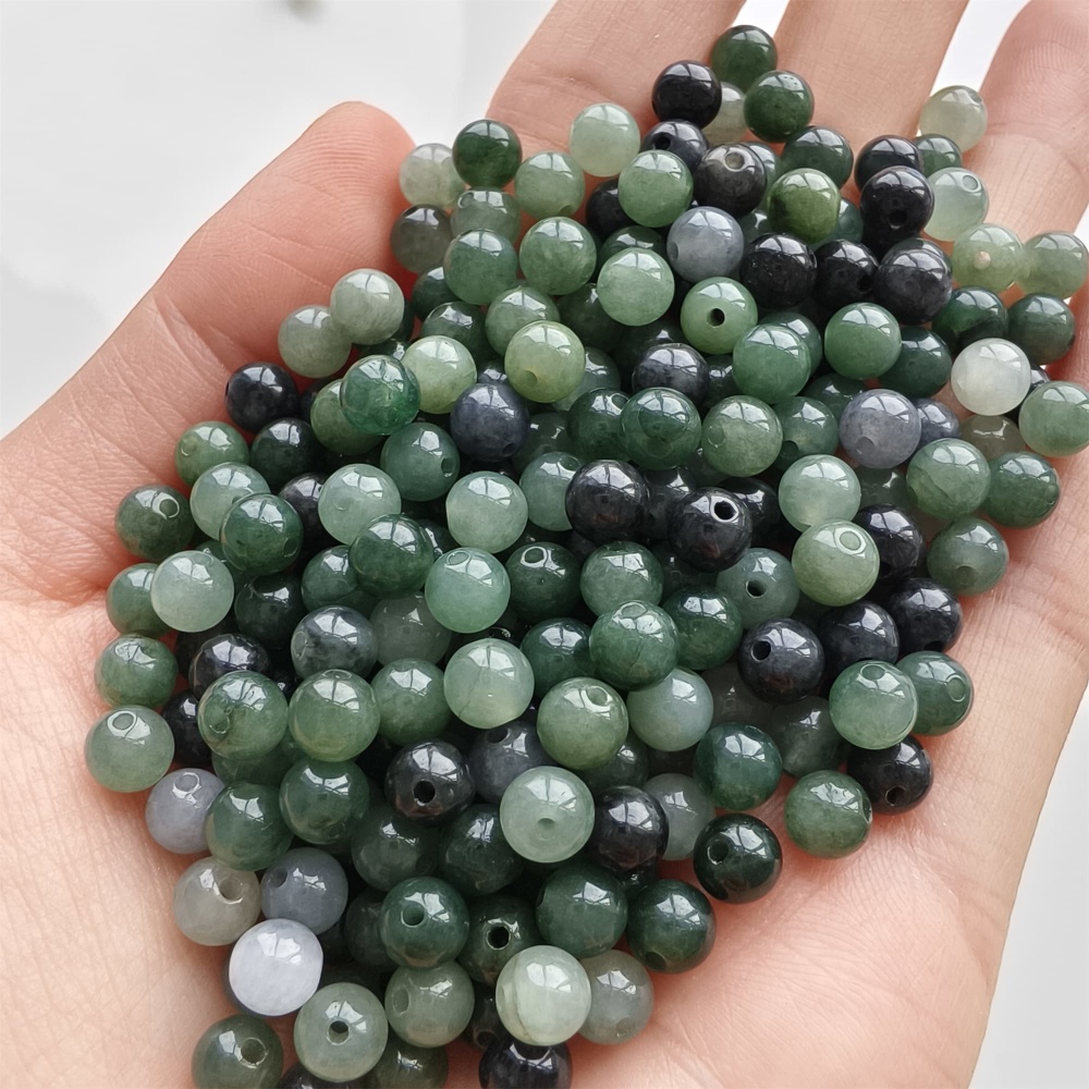 DDP 50pcs 5.5mm Natural Certificated Type A Green Black Burmese Jadeite Round Beads