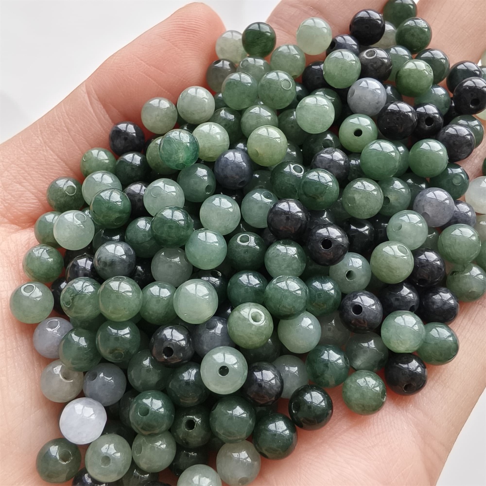 DDP 50pcs 5.5mm Natural Certificated Type A Green Black Burmese Jadeite Round Beads