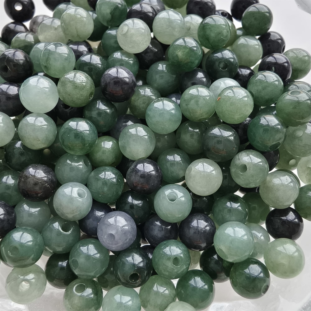 DDP 50pcs 5.5mm Natural Certificated Type A Green Black Burmese Jadeite Round Beads