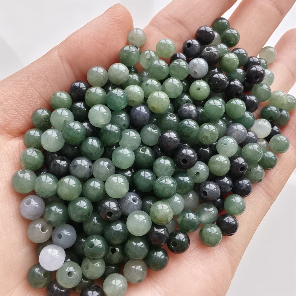 DDP 50pcs 5.5mm Natural Certificated Type A Green Black Burmese Jadeite Round Beads
