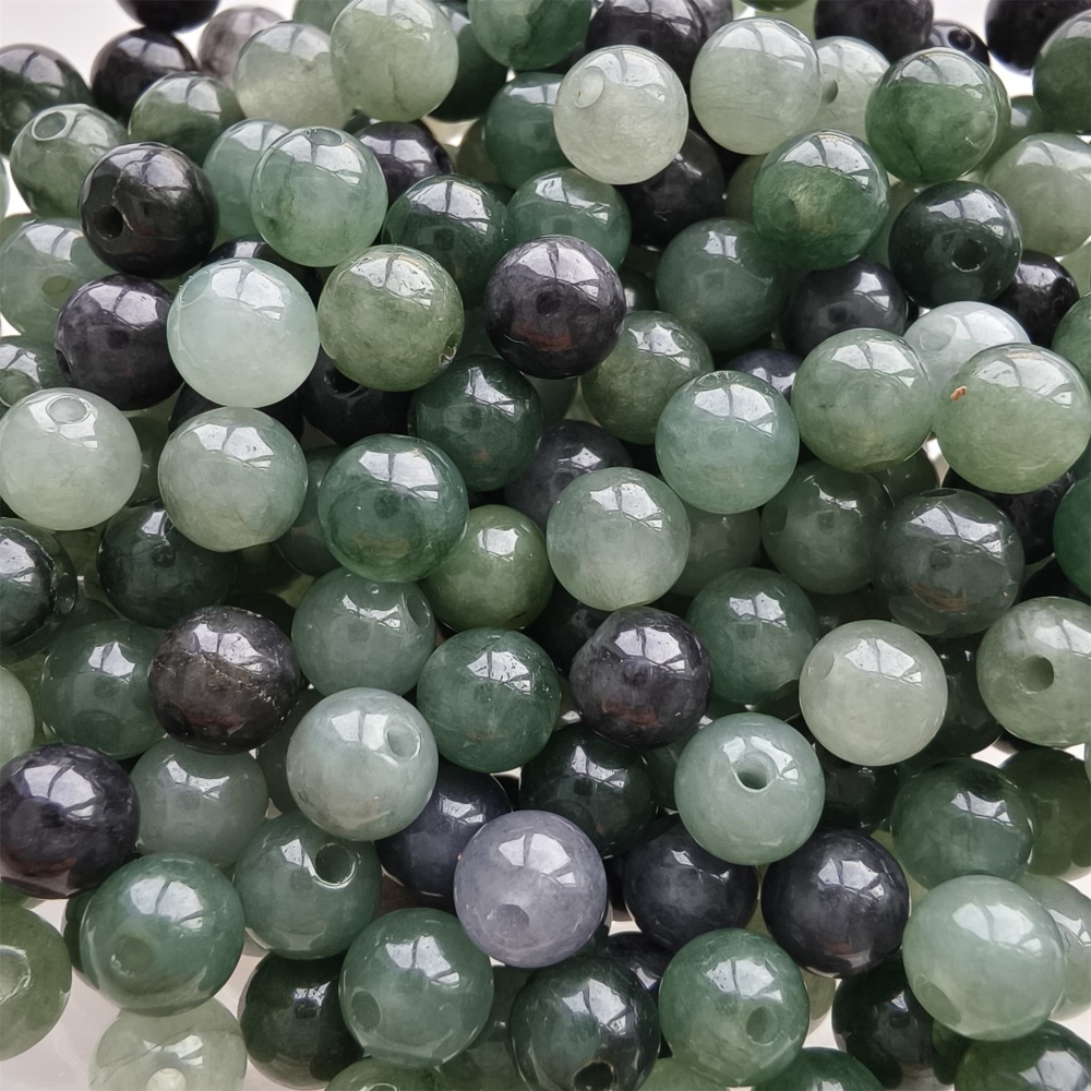 DDP 50pcs 5.5mm Natural Certificated Type A Green Black Burmese Jadeite Round Beads