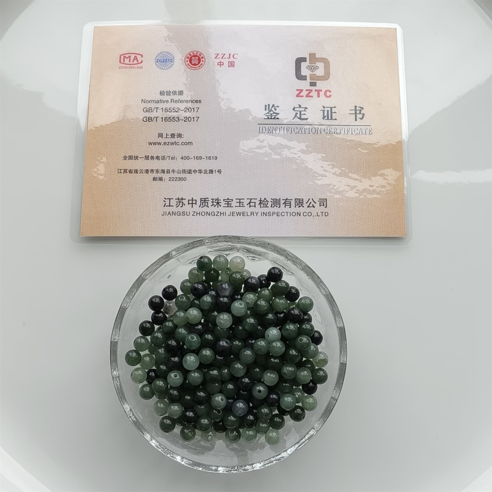 DDP 50pcs 5.5mm Natural Certificated Type A Green Black Burmese Jadeite Round Beads