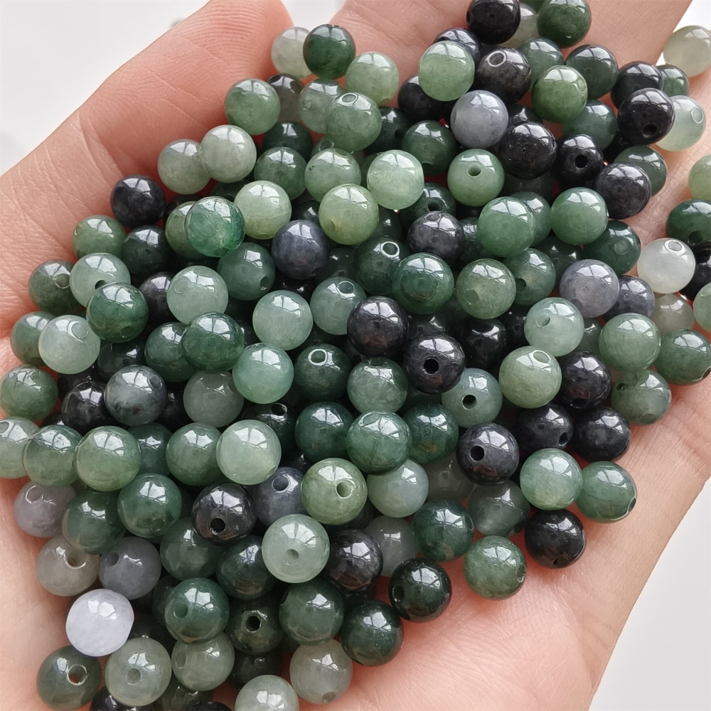 DDP 50pcs 5.5mm Natural Certificated Type A Green Black Burmese Jadeite Round Beads