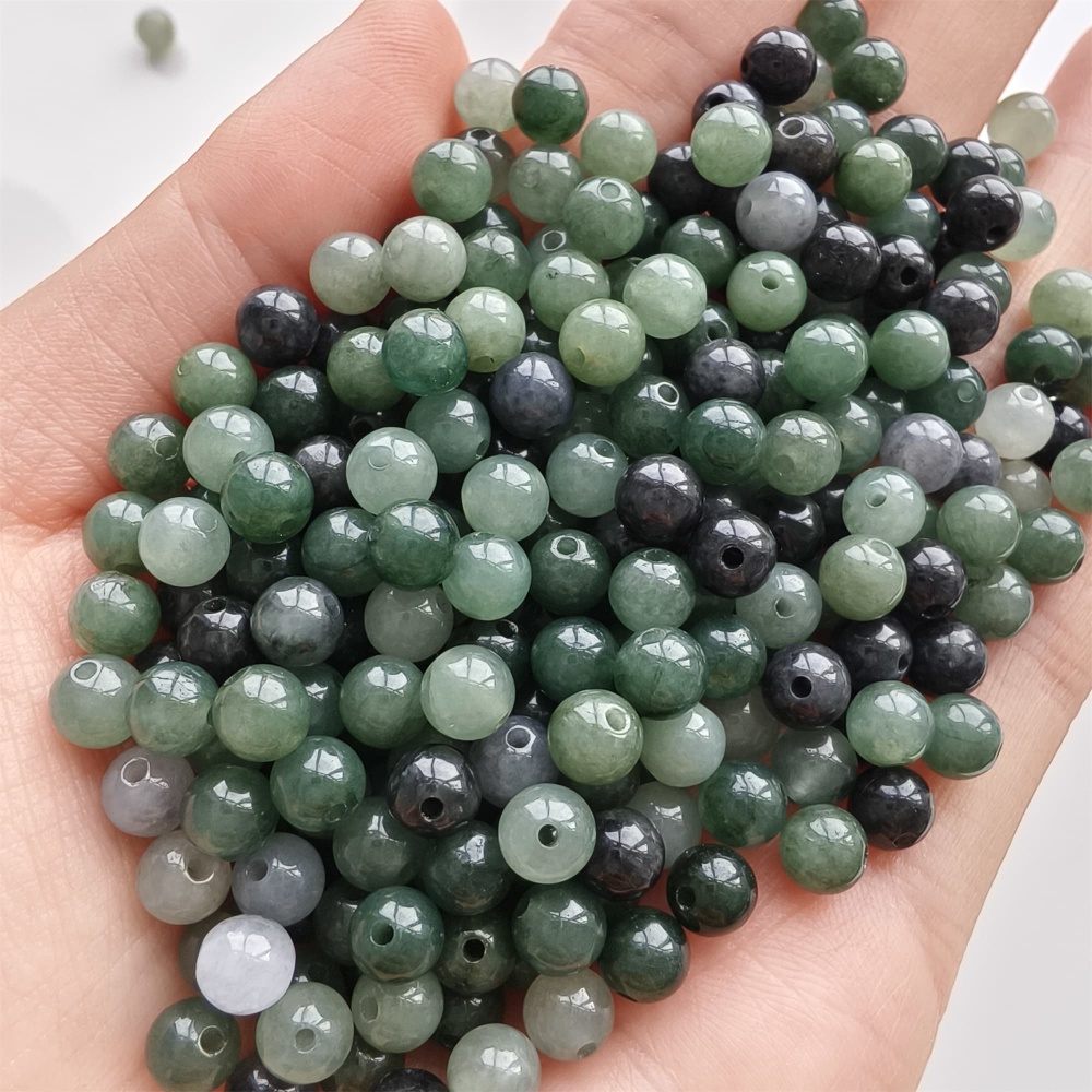 DDP 50pcs 5.5mm Natural Certificated Type A Green Black Burmese Jadeite Round Beads