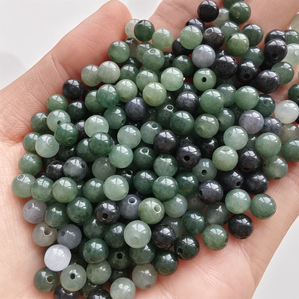 DDP 50pcs 5.5mm Natural Certificated Type A Green Black Burmese Jadeite Round Beads