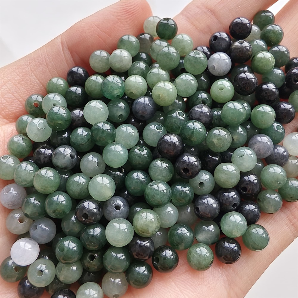 DDP 50pcs 5.5mm Natural Certificated Type A Green Black Burmese Jadeite Round Beads