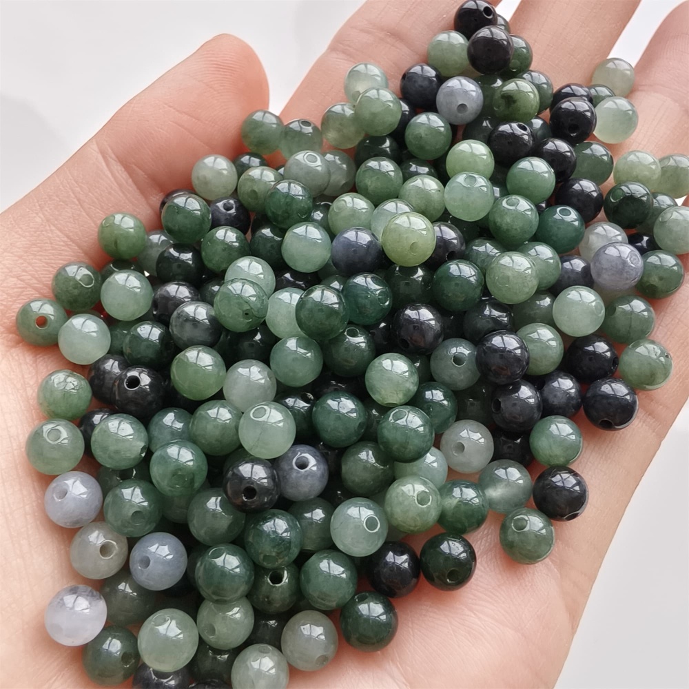 DDP 50pcs 5.5mm Natural Certificated Type A Green Black Burmese Jadeite Round Beads